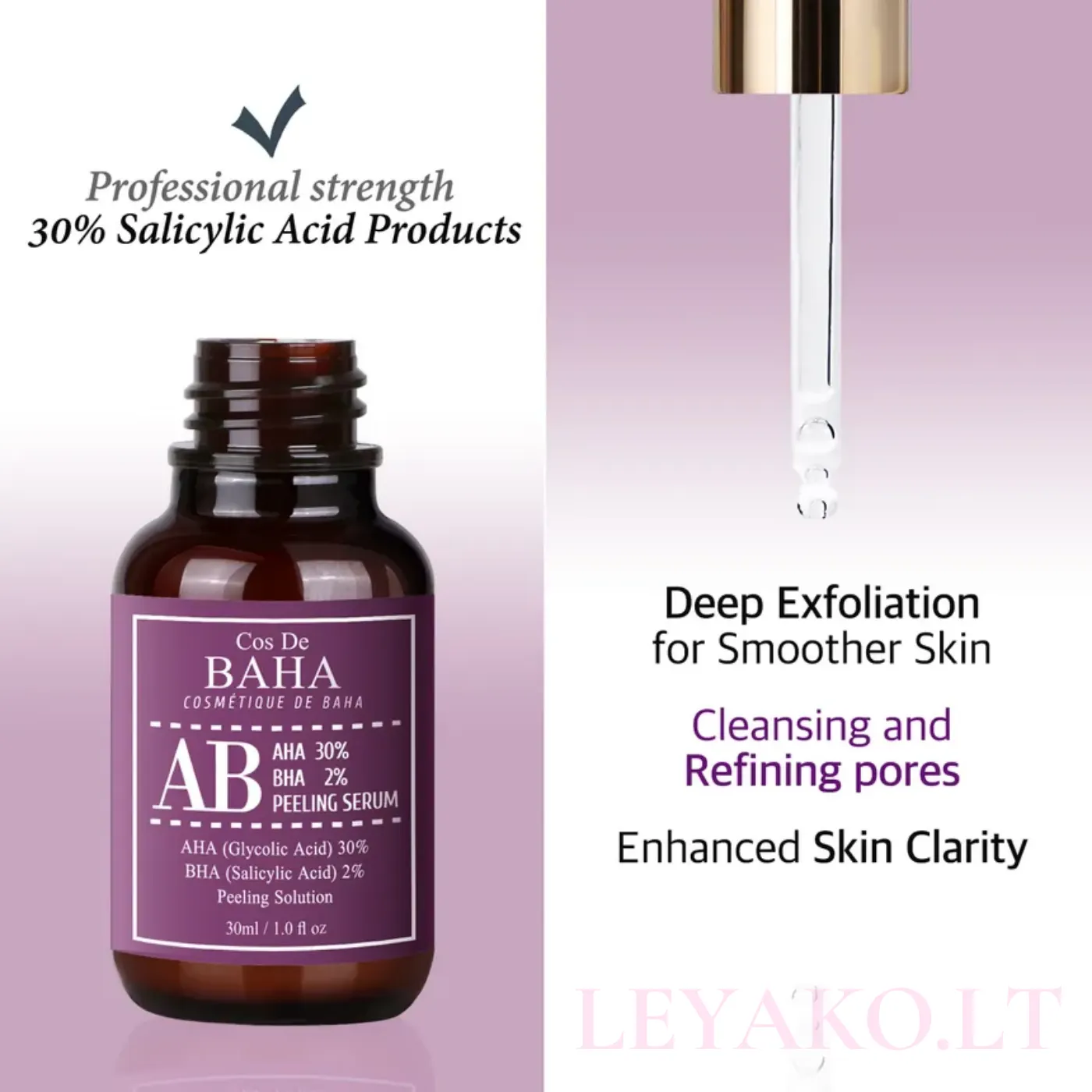 Cos De Baha AB AHA/BHA AB Serum/ Интенсивный кислотный пилинг для гладкой и чистой кожи 30мл — изображение 2